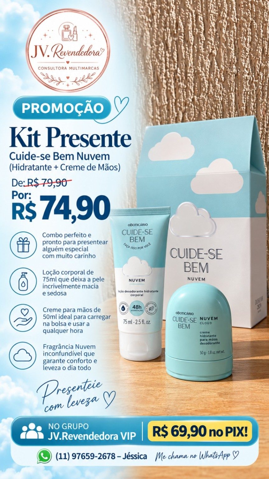 Kit Presente Cuide-se Bem Nuvem (Hidratante + Creme de Mãos)