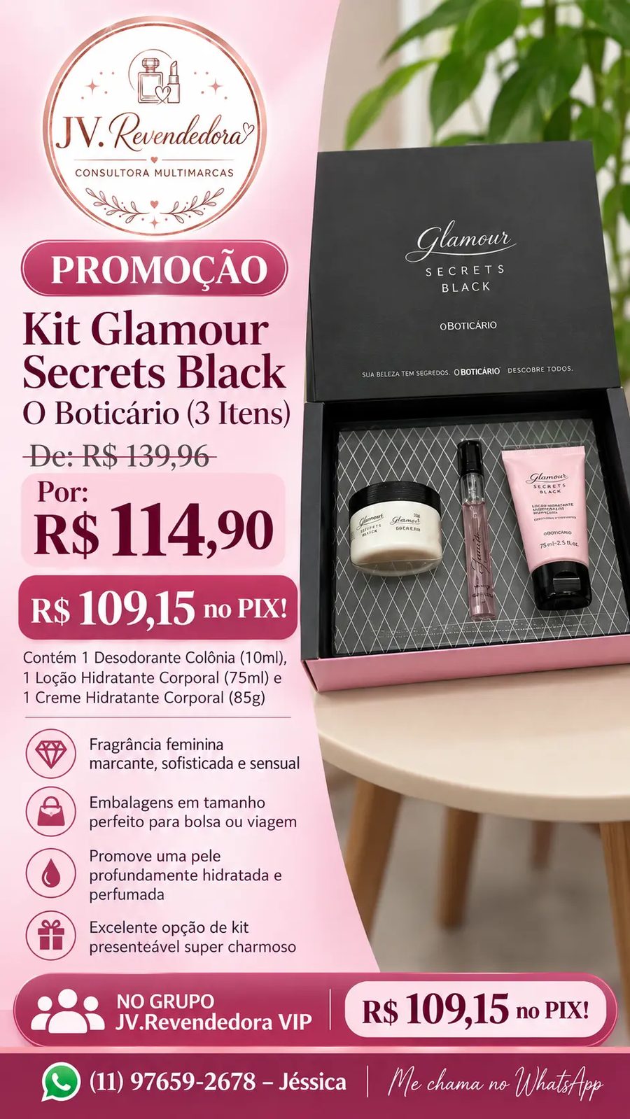 Kit Glamour Secrets Black O Boticário (3 itens)