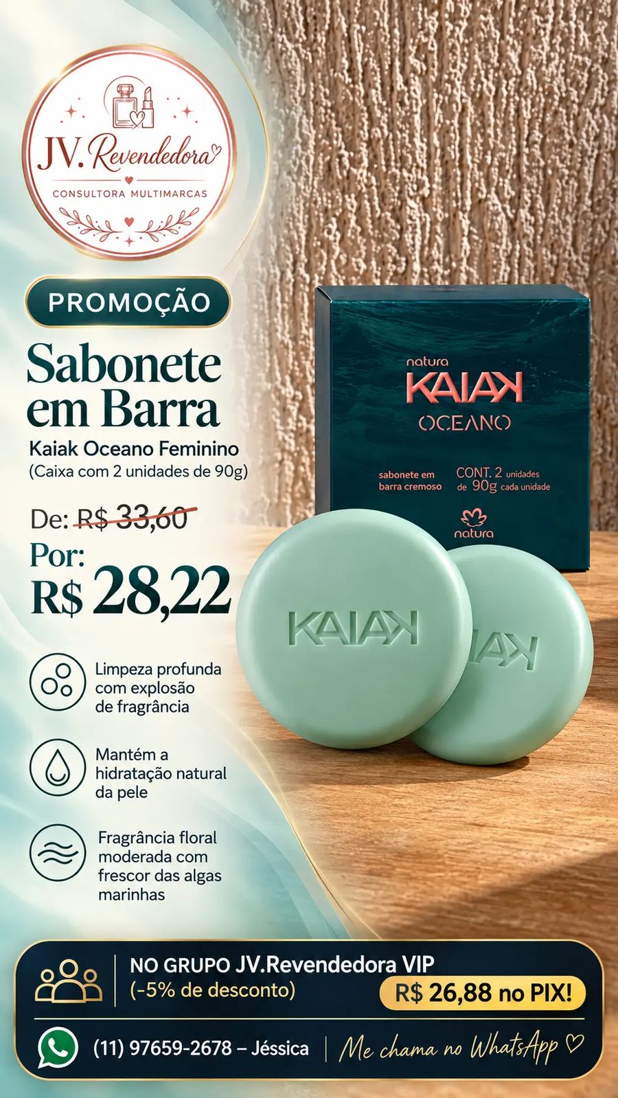 Kaiak Oceano Feminino (Caixa com 2 unidades de 90g)