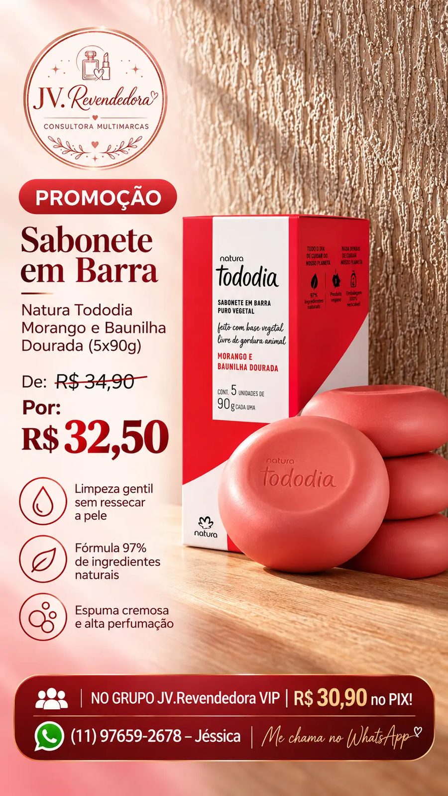 Tododia Morango e Baunilha Dourada (5x90g)