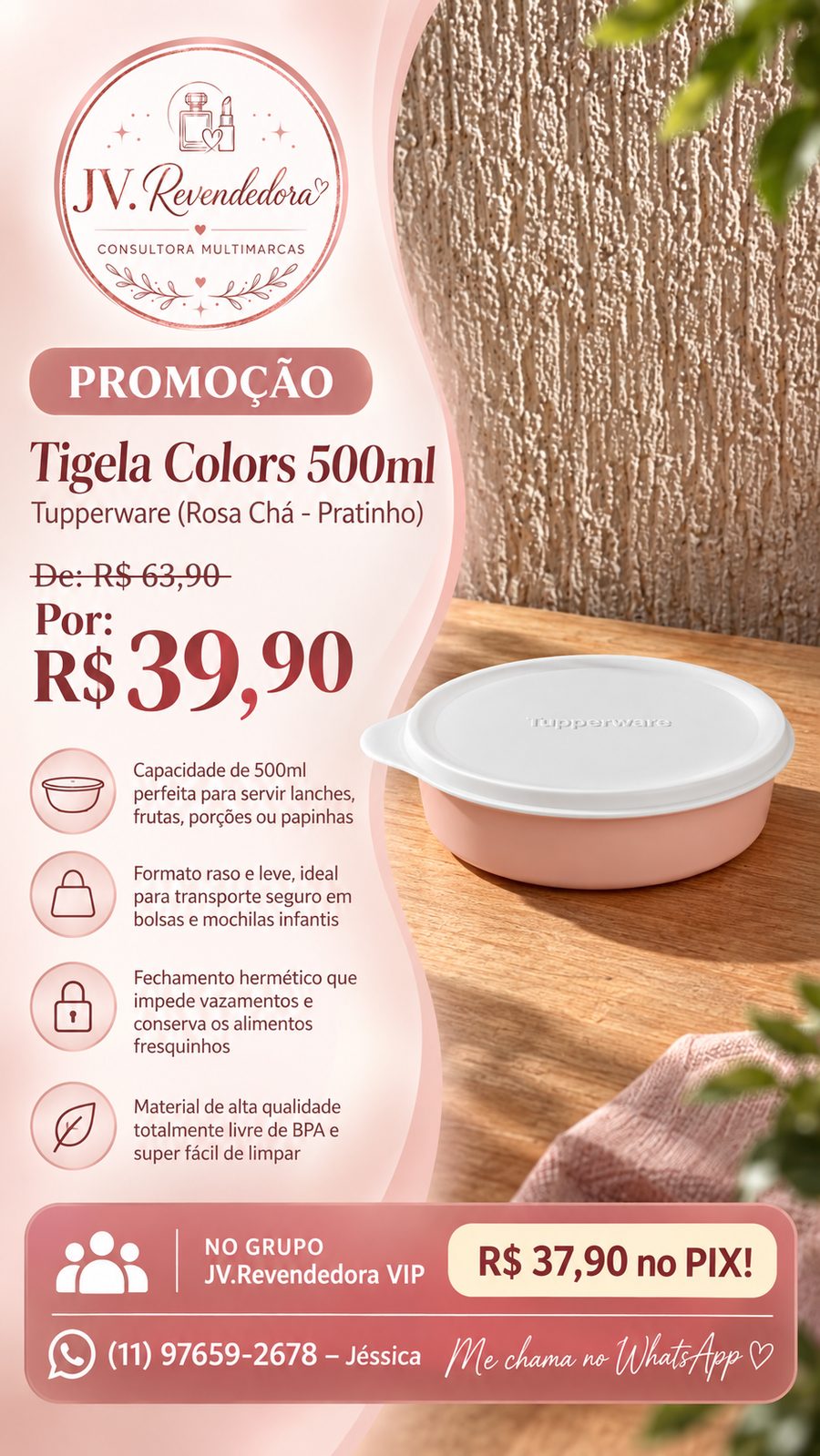 Tigela Colors 500ml (Rosa Chá - Pratinho)